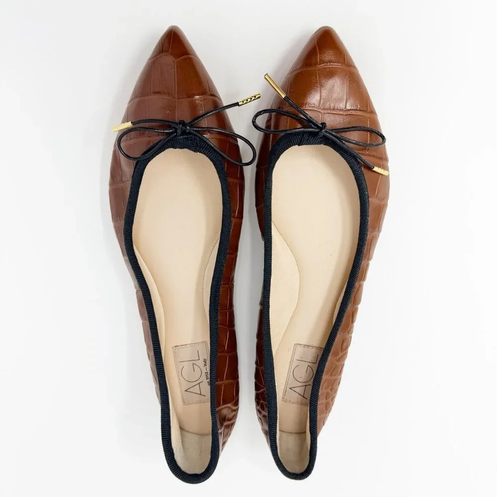 AGL Jomy Pointed Toe Ballet Flat Women's Size 39.5 (9.5 US) Cognac Made In Italy